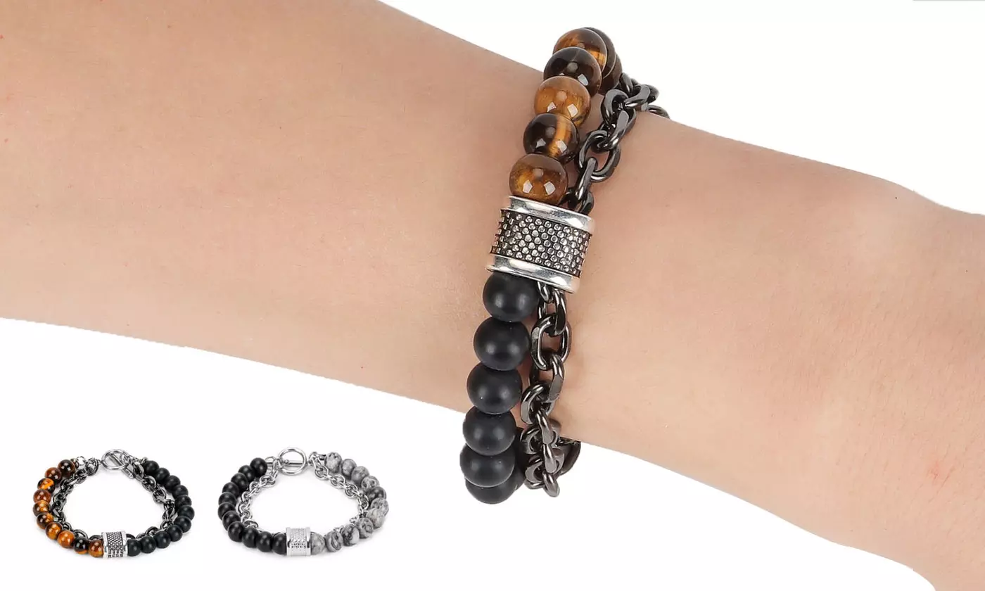 Handmade 8MM Natural Stone Prayer Beads Tiger Eye Bracelet for Men Women