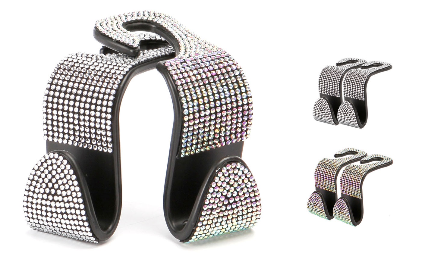 2 Pack Bling Rhinestone Car Seat Headrest Hook Backseat Hanger Bag