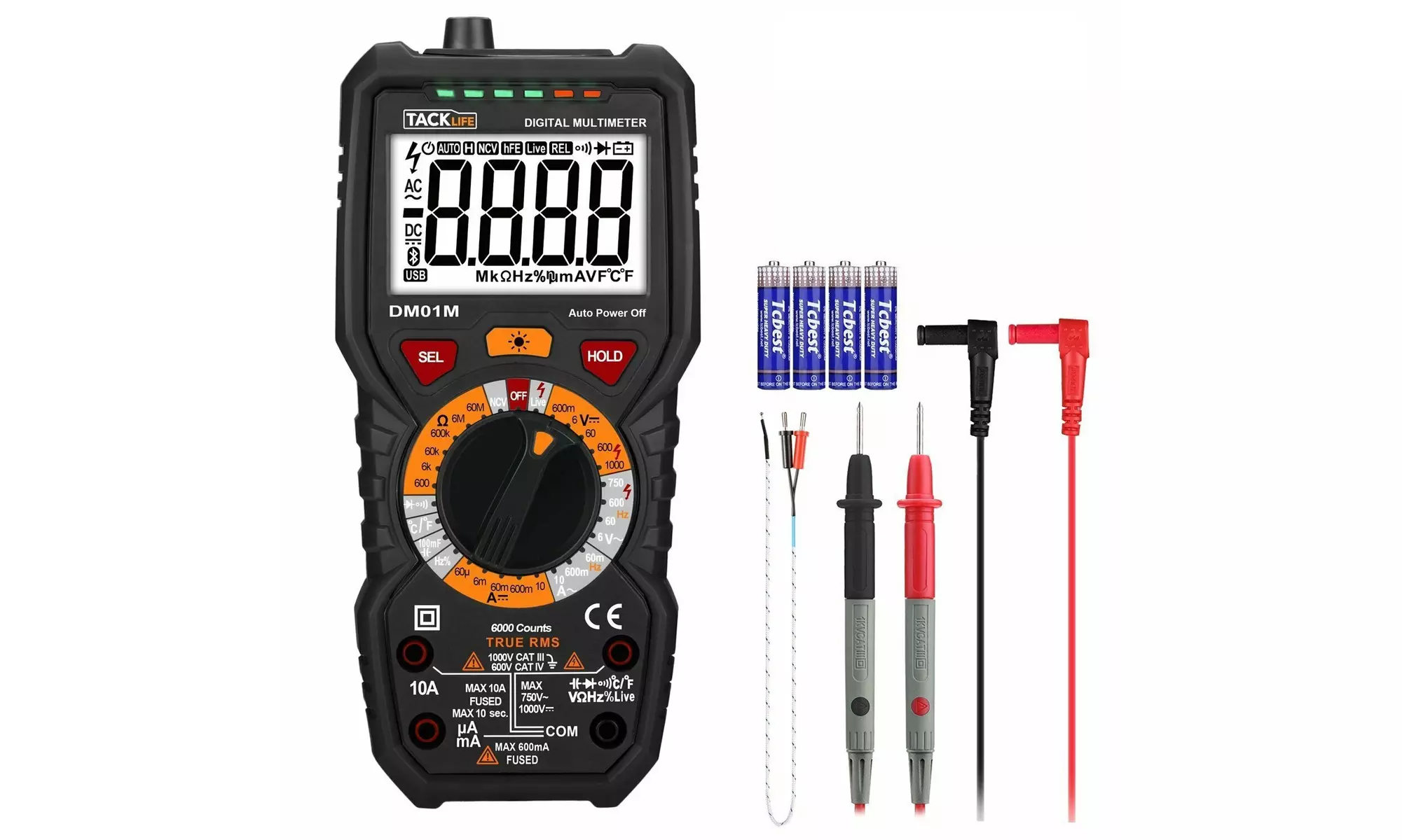 Tacklife Dm01M Advanced Digital Multimeter Trms 6000 Counts Tester Non Contact V - Primary Image