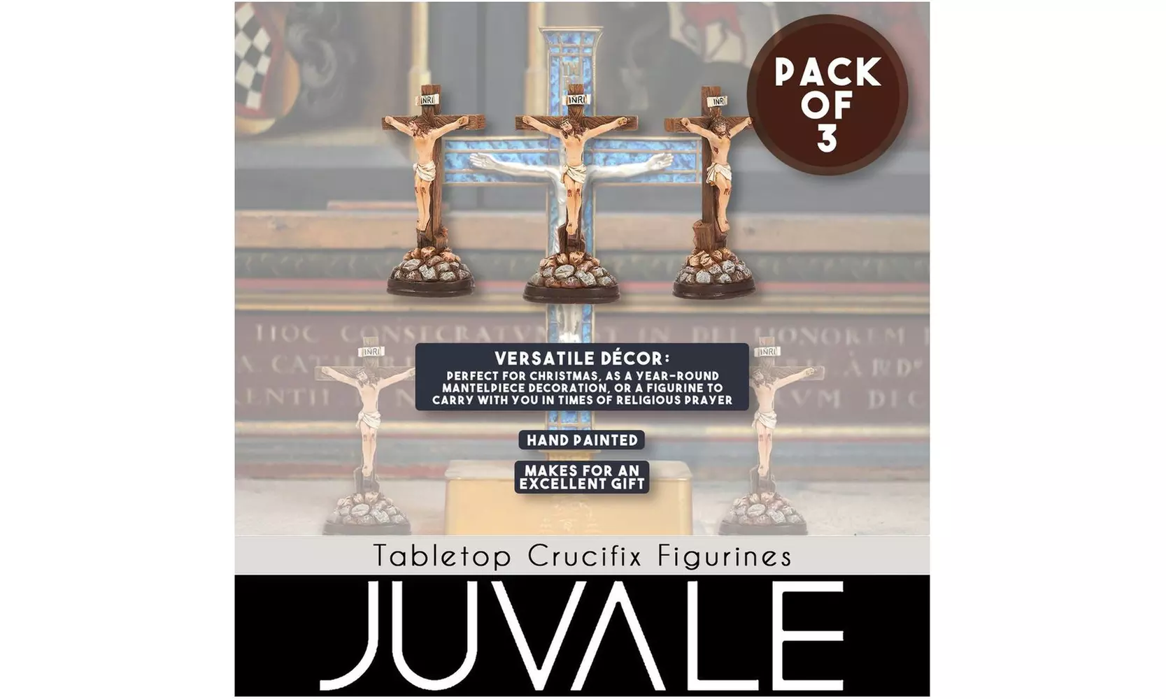 3-Pack Religious Statues Jesus Cross Crucifix Figurines Holy Catholic Crosses - Second Medium