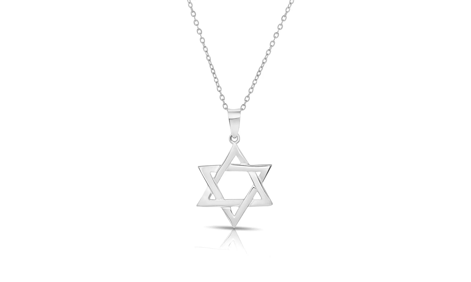 Solid Star of David Pendant Necklace in Sterling Silver 