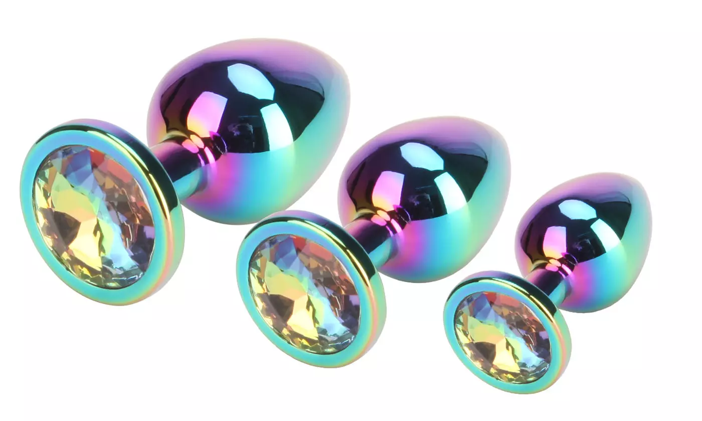 Rainbow Anal Plug Stainless Steel Metal Jewel Stimulation Toys 