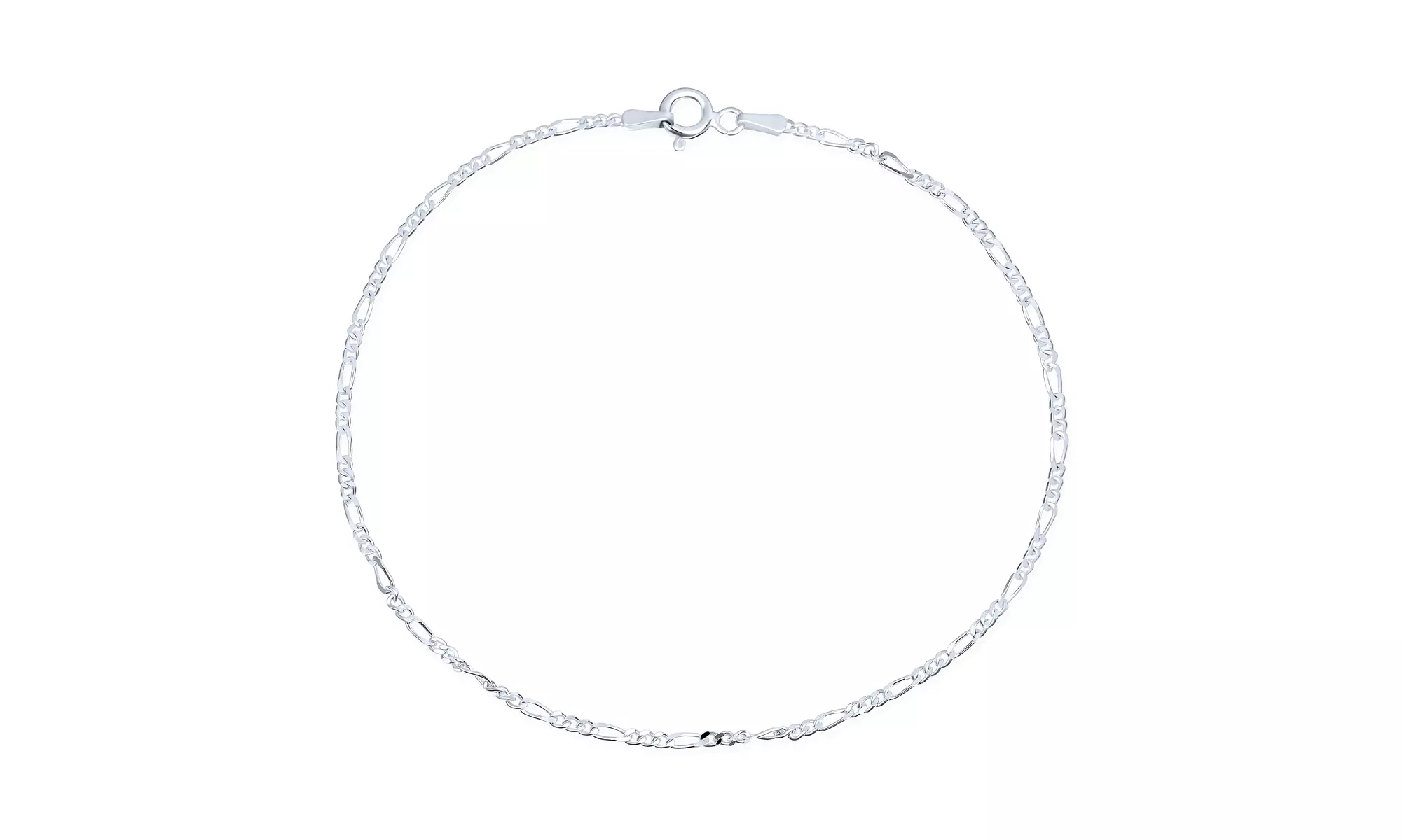 Figaro Chain Link Anklet 50 Gauge High Polish Stackable Sterling Silver Italy - Primary Image