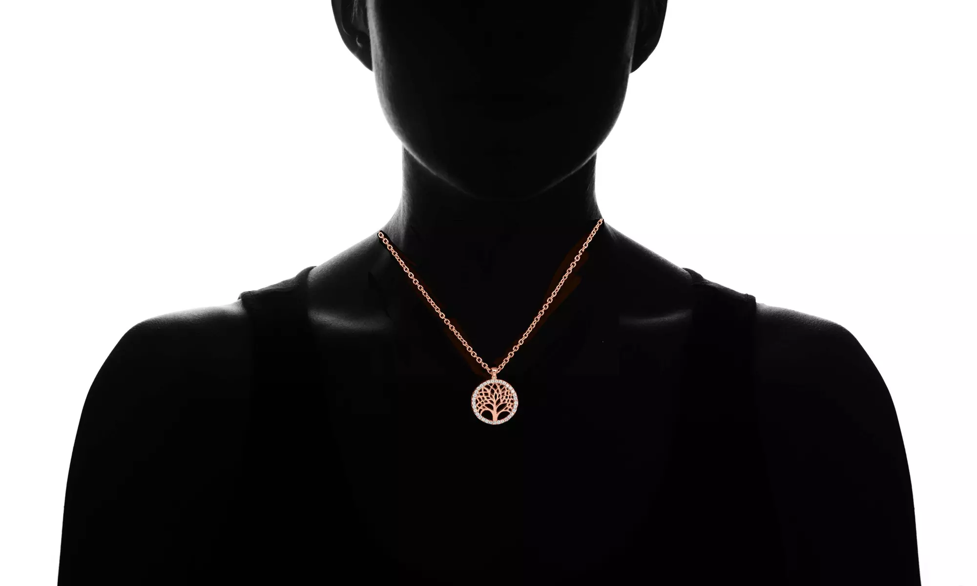 18K Rose Gold Tree Of Life Necklace Made With Crystals From Swarovski - Second Medium