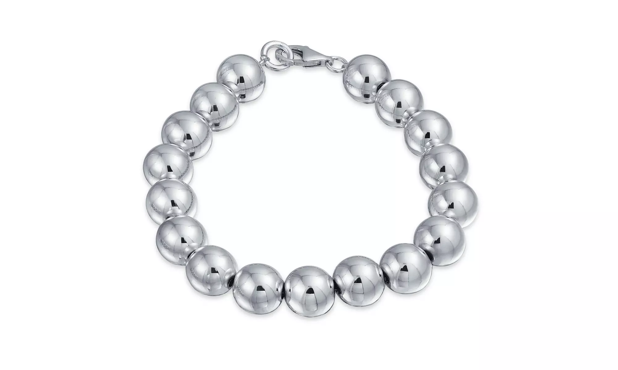 Beaded Bracelet with Round 10mm Ball Beads Sterling Silver - Primary Image