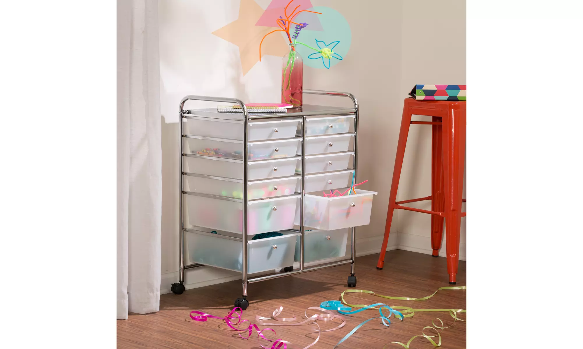 Clear Plastic and Steel 12-Drawer Storage or Craft Cart - Primary Image
