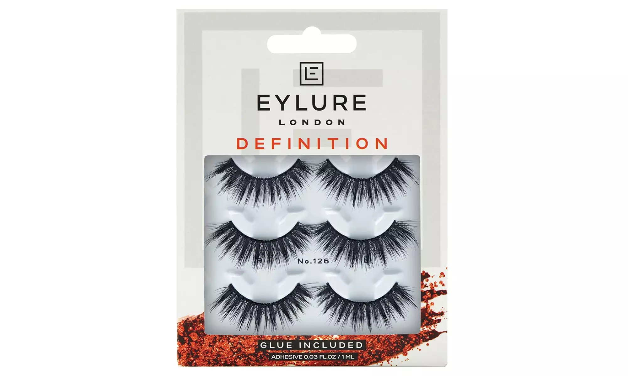 Eylure False Lashes, Definition No. 126 with Adhesive Included, 3 Pair, Black - Primary Image