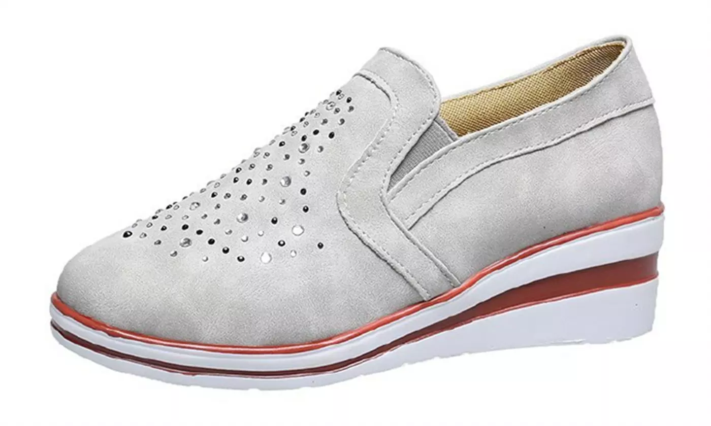Women's Comfort Slip On Platform Low Top Wedge Loafers with Sparkles (size 6-10)