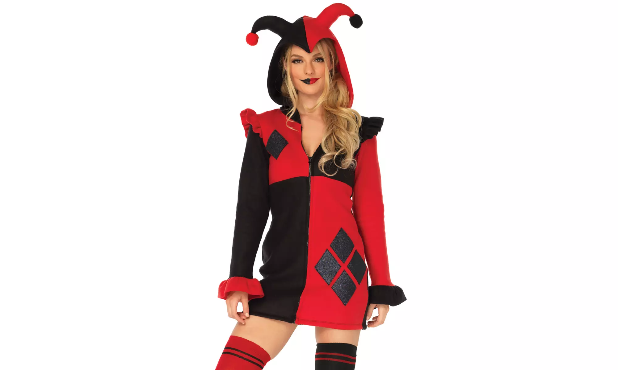 Leg Avenue Women's Cozy Harlequin Jester Comic Book Halloween Costume - Primary Image