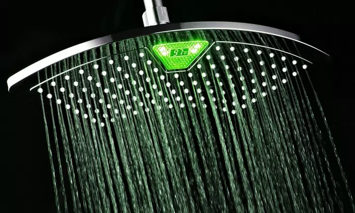 12'' Fan Rainfall Showerhead with Color-Changing LED/LCD Temperature Display - Primary Image