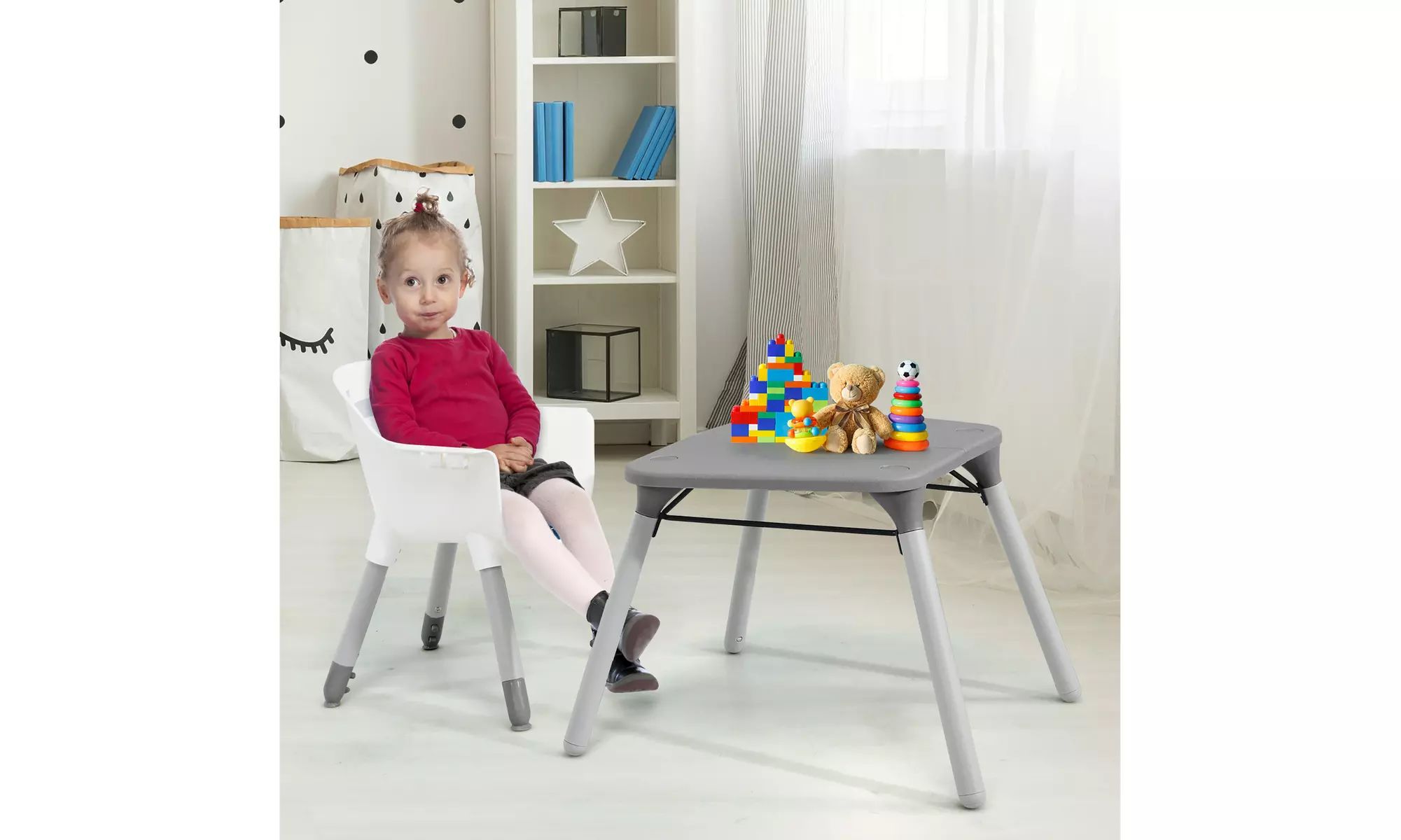 Babyjoy 4 in 1 Baby High Chair Convertible Toddler Table Chair Set w/ PU Cushion