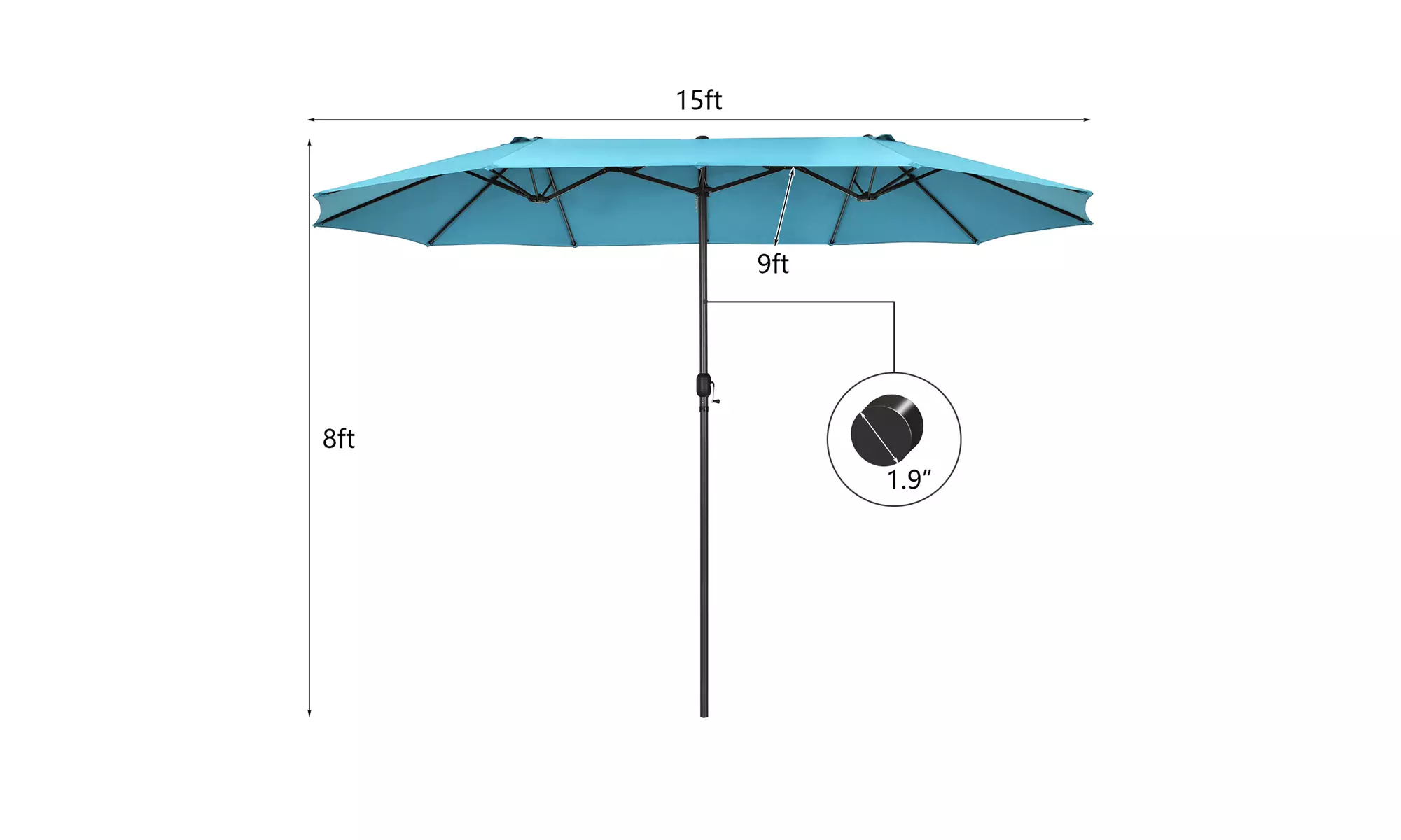 Costway 15FT Patio Double-Sided Umbrella Crank Outdoor Garden Market Sun Shade
