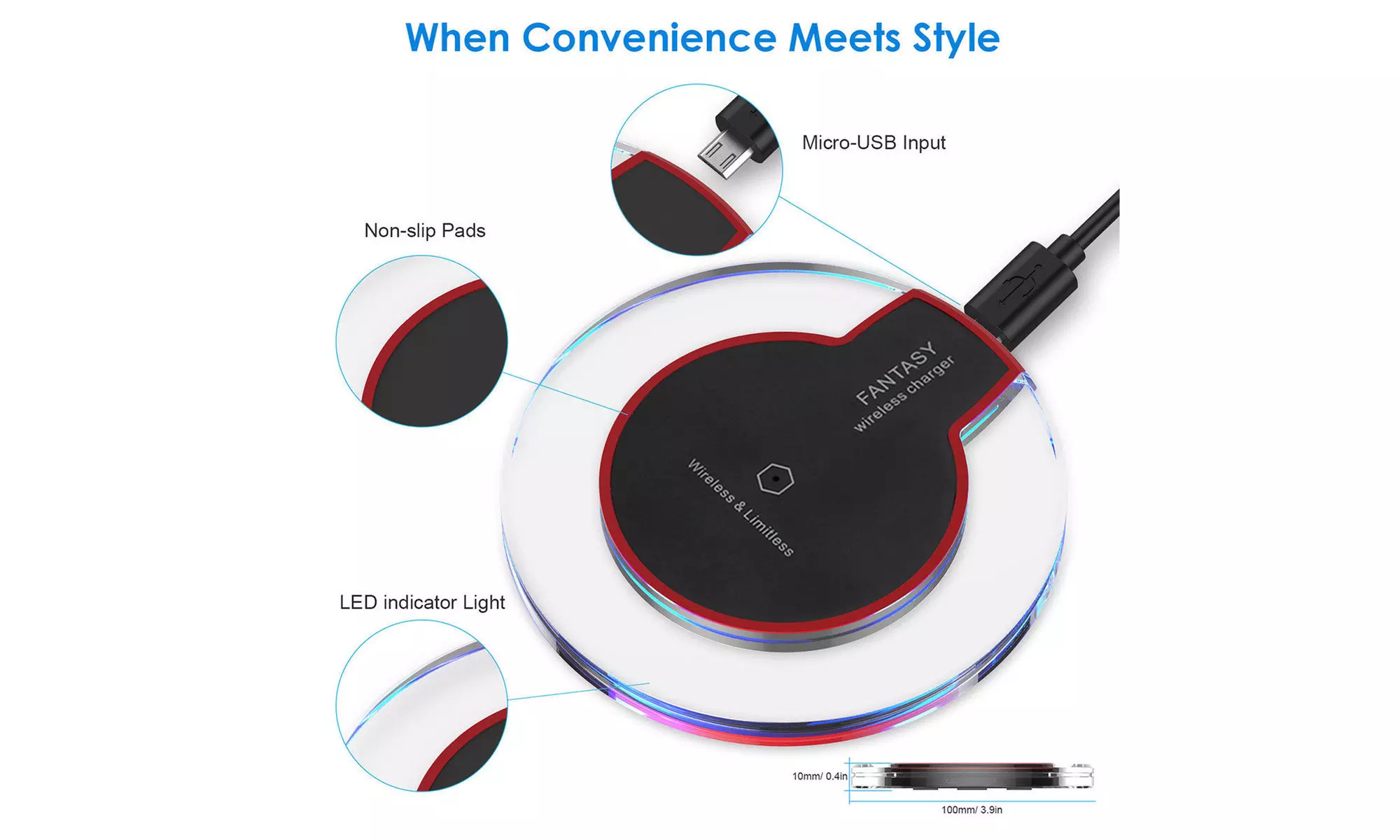 Wireless Charging Pad for iPhone 8/8 Plus/X/XR/XS Max or Qi-enabled Smartphones - Primary Image