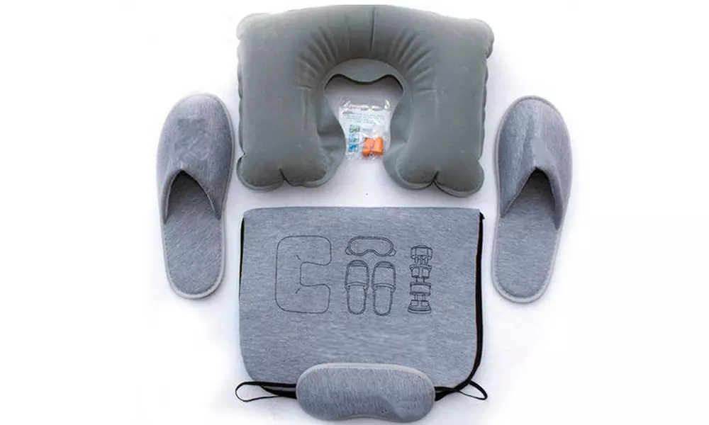 4-Piece Travel Sleeping Kit With Neck Pillow, Eye Mask, Slippers And Earplugs - Second Medium