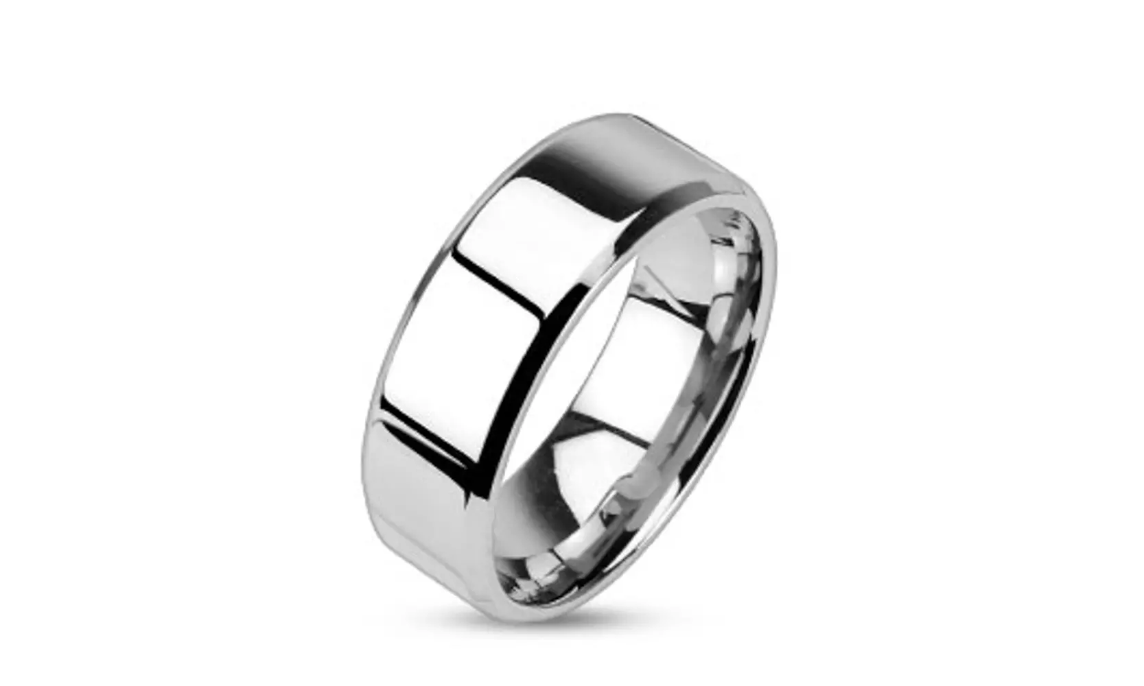 His & Hers Stainless Steel Princess Cut Wedding Ring Set & Men's Band - Second Medium