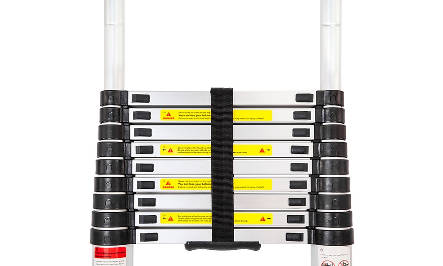 Image 3: 12.5 ft Upgrade Aluminum Telescoping Stretchable Ladder Extension Tall