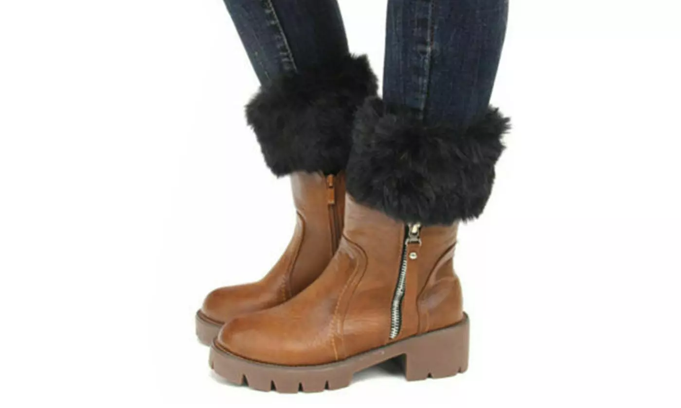 Women's Boot Socks Knitted Warm Faux Fur Cuffs Toppers Ankle Leg Solid Stockings