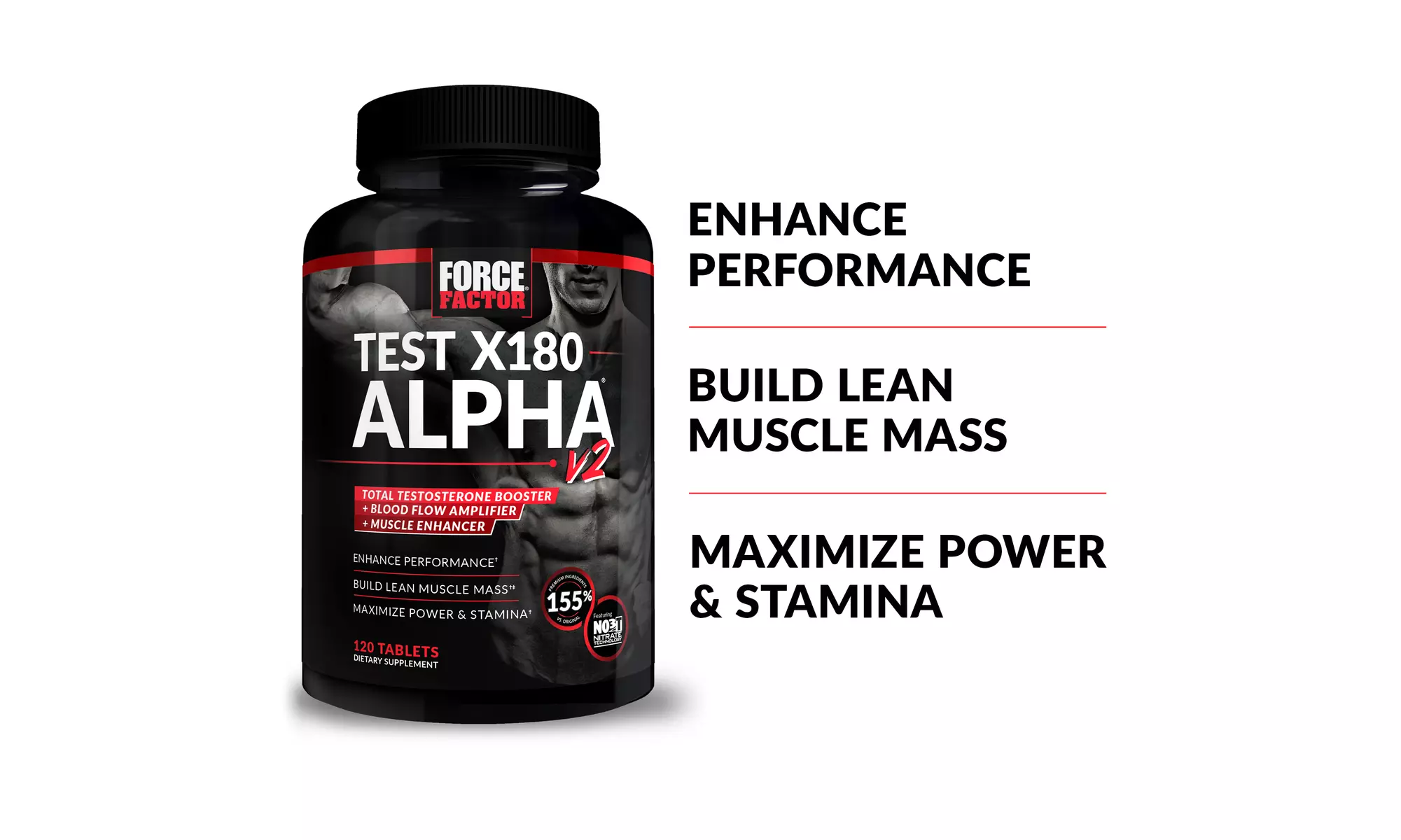 Force Factor Test X180 Alpha V2, Testosterone Booster & Muscle Builder For Men