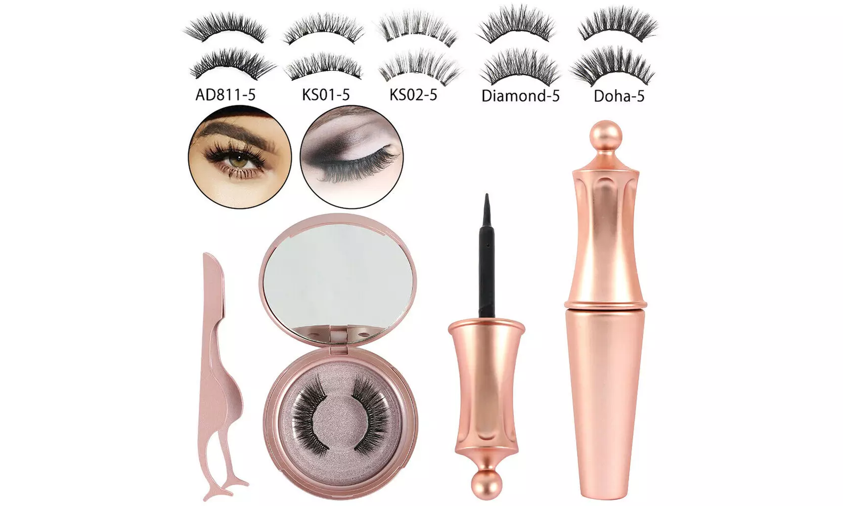 Magnetic Eyeliner Kit with Magnetic Eyelashes and Liquid Eyeliner, Diamond-5 - Primary Image
