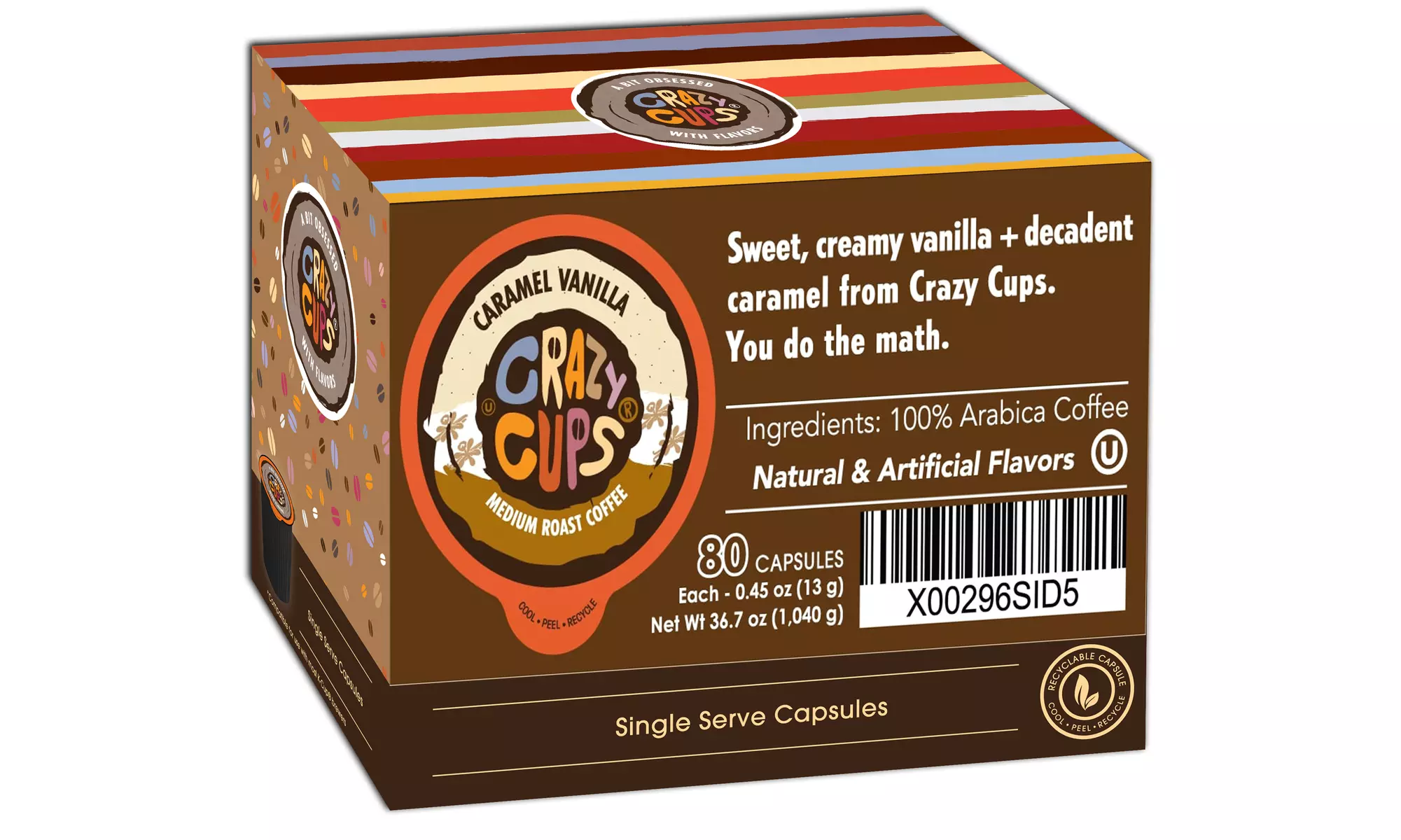 Crazy Cups Caramel Vanilla Hot or Iced Coffee K Cups 22 or 80 Count