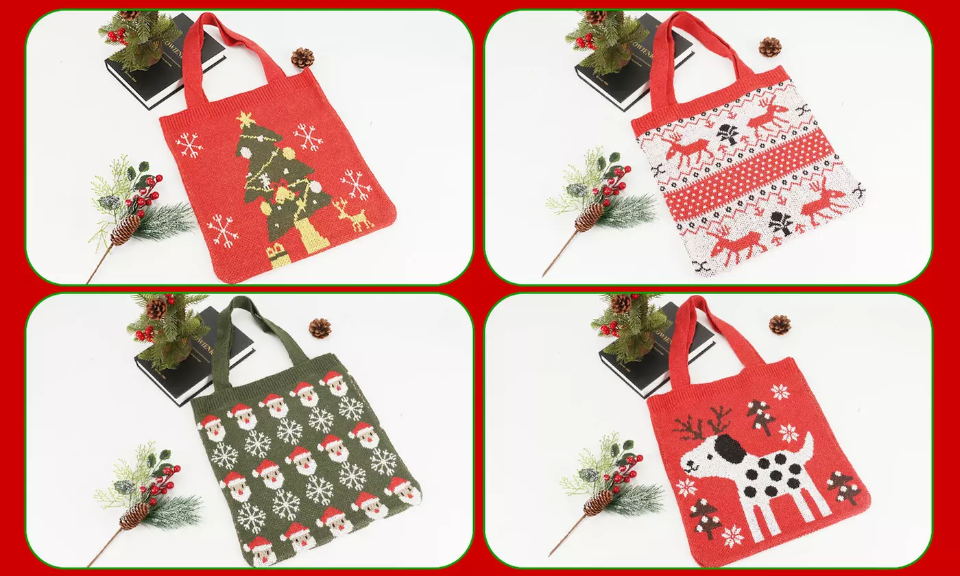 Women's Large Capacity Knitted Christmas Tote Bag