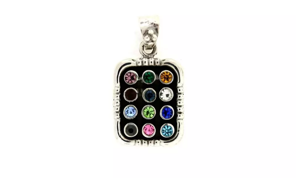 925 Sterling Silver Avney Hahoshen Pendant Multi Color Rhinestone 0.75" Tx0.7" W - Primary Image