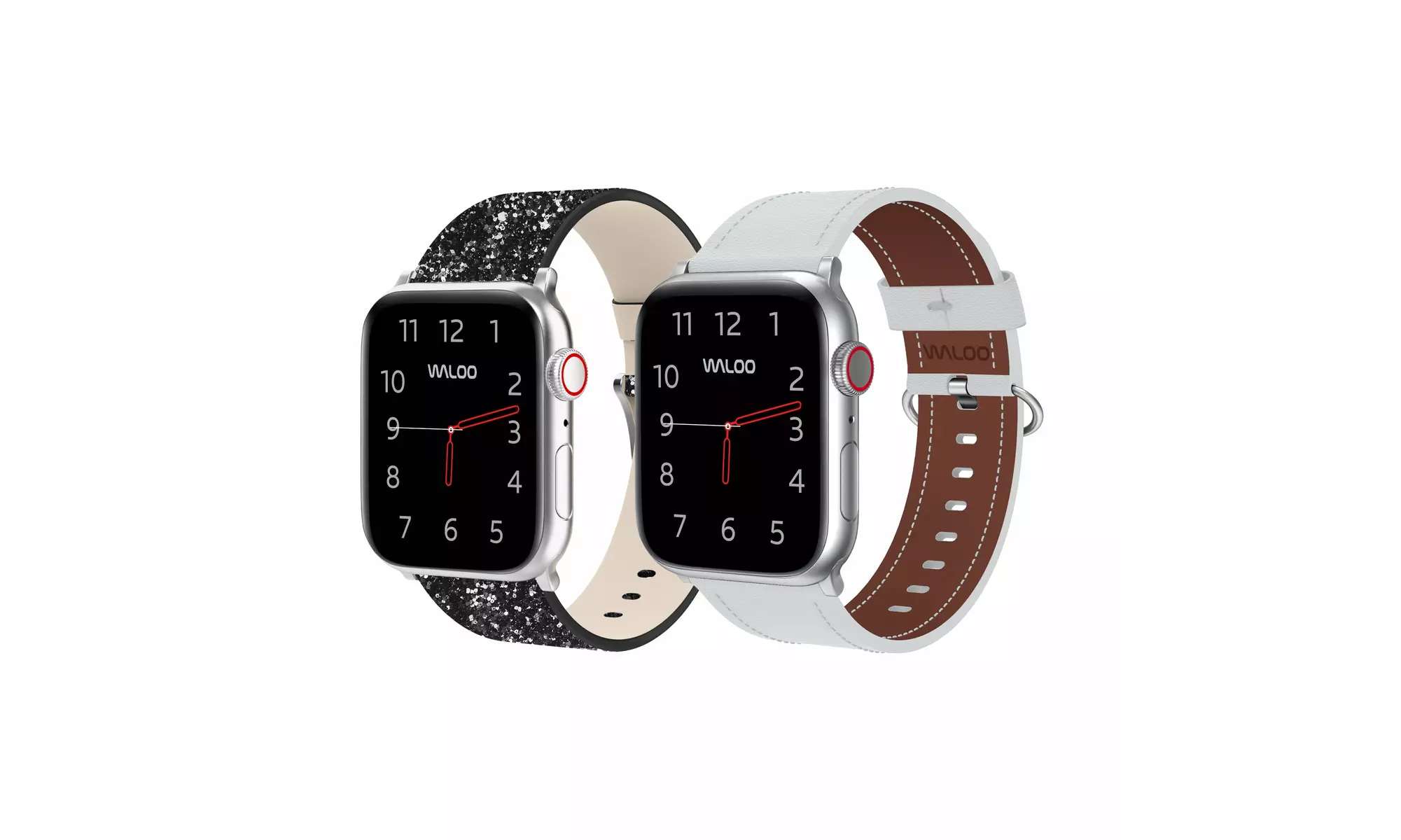 Waloo 2-Pack Leather Bling and Classic Leather Apple Watch Bands