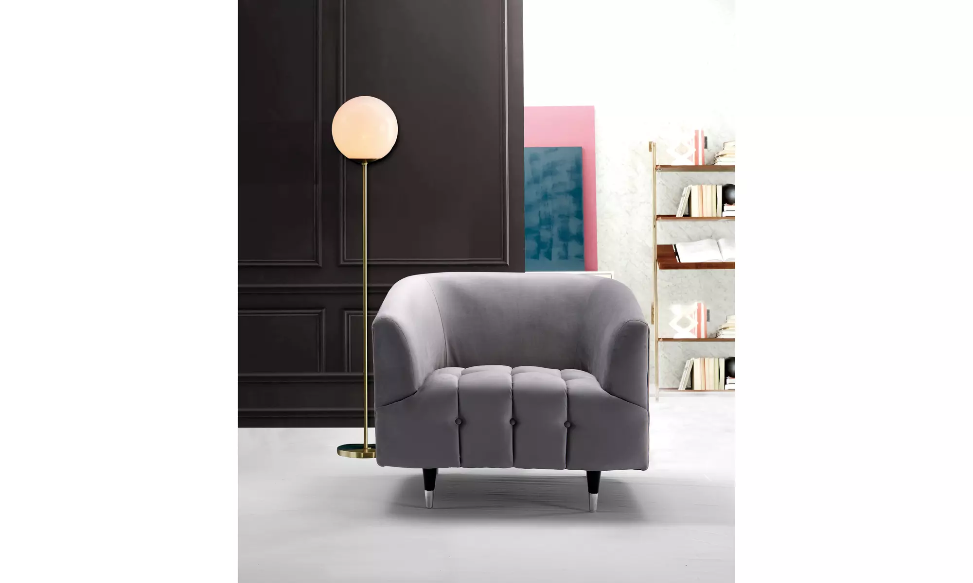 Clara Club Chair Velvet Channel-Quilted Button Tufted Cushion Shelter  - Primary Image