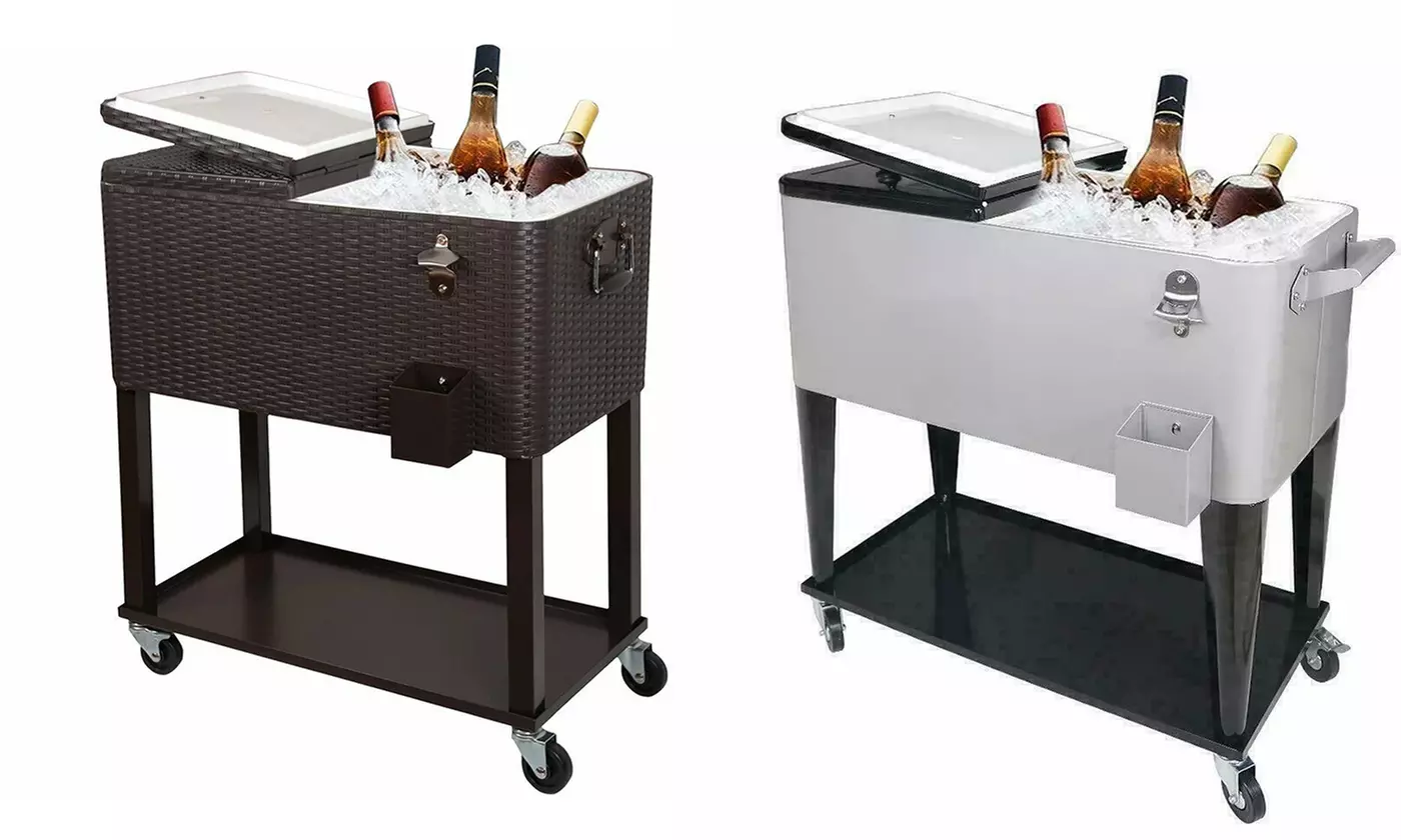 80QT Rolling Outdoor Patio Cooler Cart on Wheels Portable Ice Chest with Shelf - Primary Image