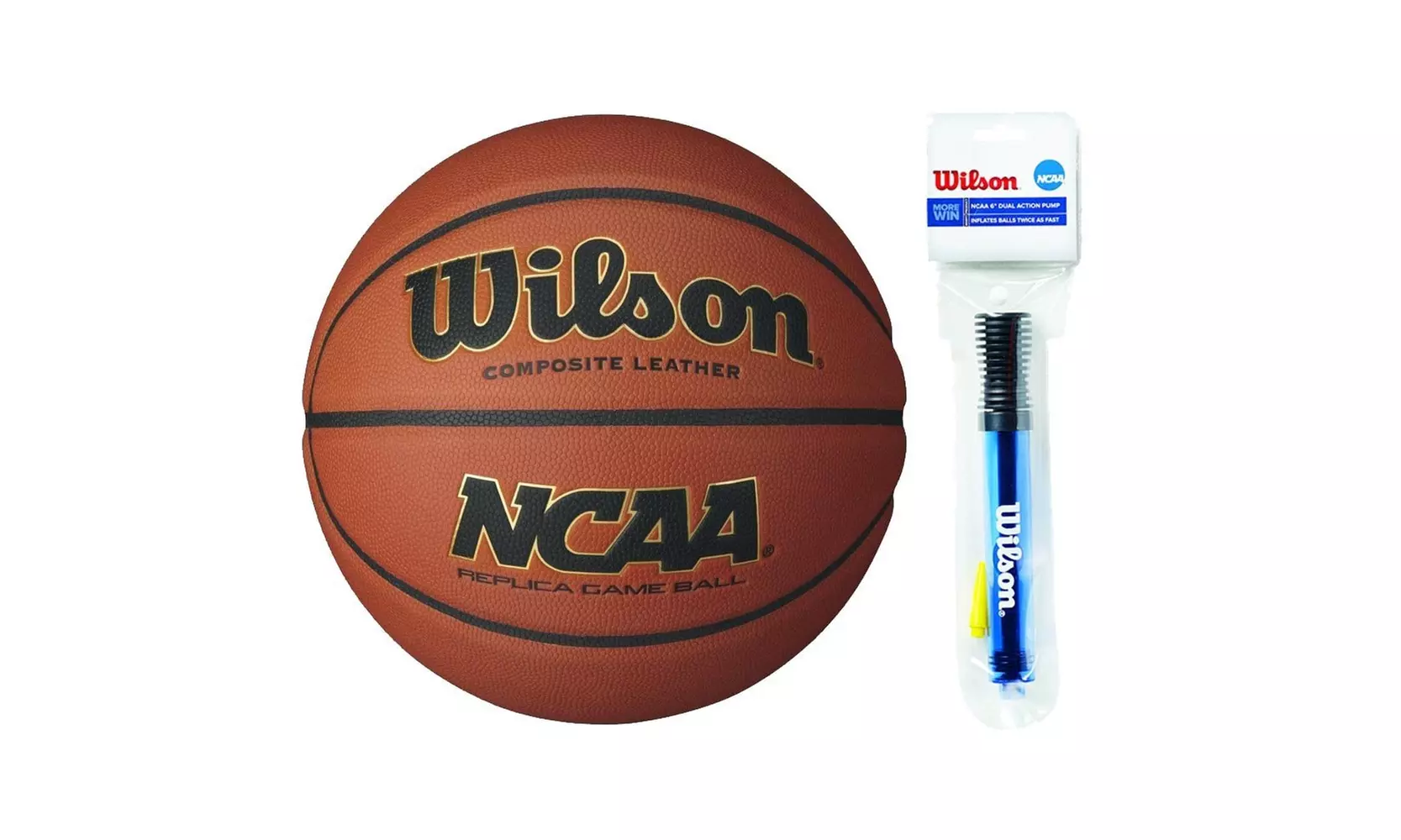 Wilson 28.5-Inch NCAA Replica Game Basketball with 6" Clear Pump - Primary Image