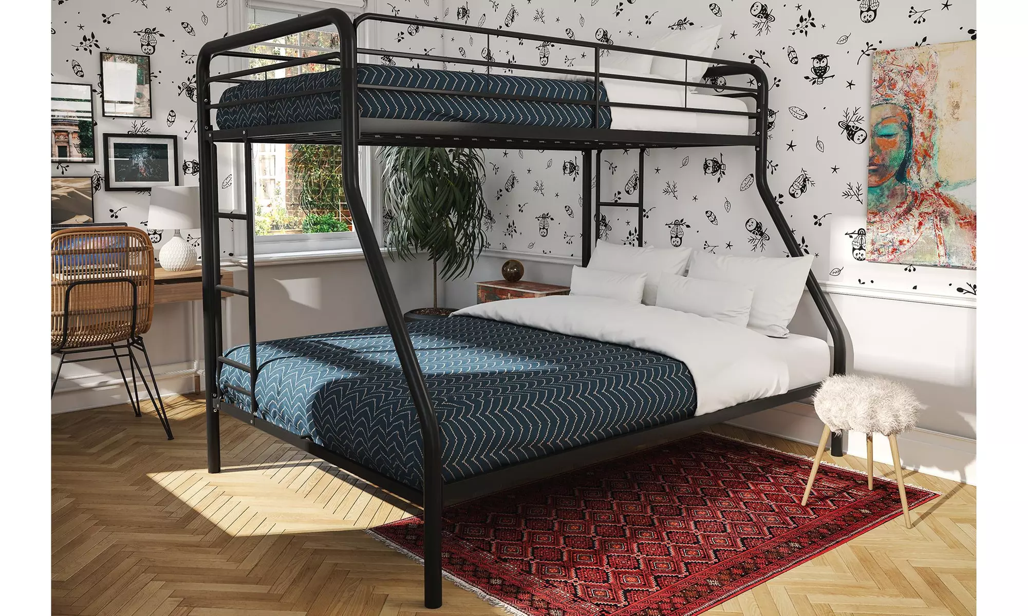 Twin Over Full Metal Bunk Bed Frame, Multiple Colors - Primary Image