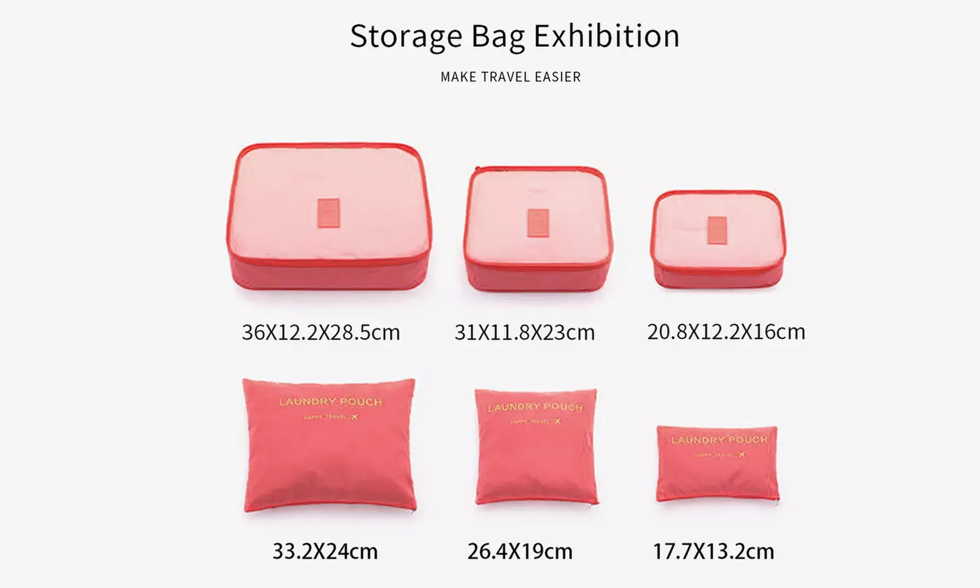 6Pcs/Set Luggage Packing Organizer Nylon Travel Bag Cubes Set Bags