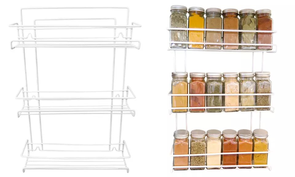 Evelots 3 Tier Wall Mounted Spice Rack, White - Primary Image