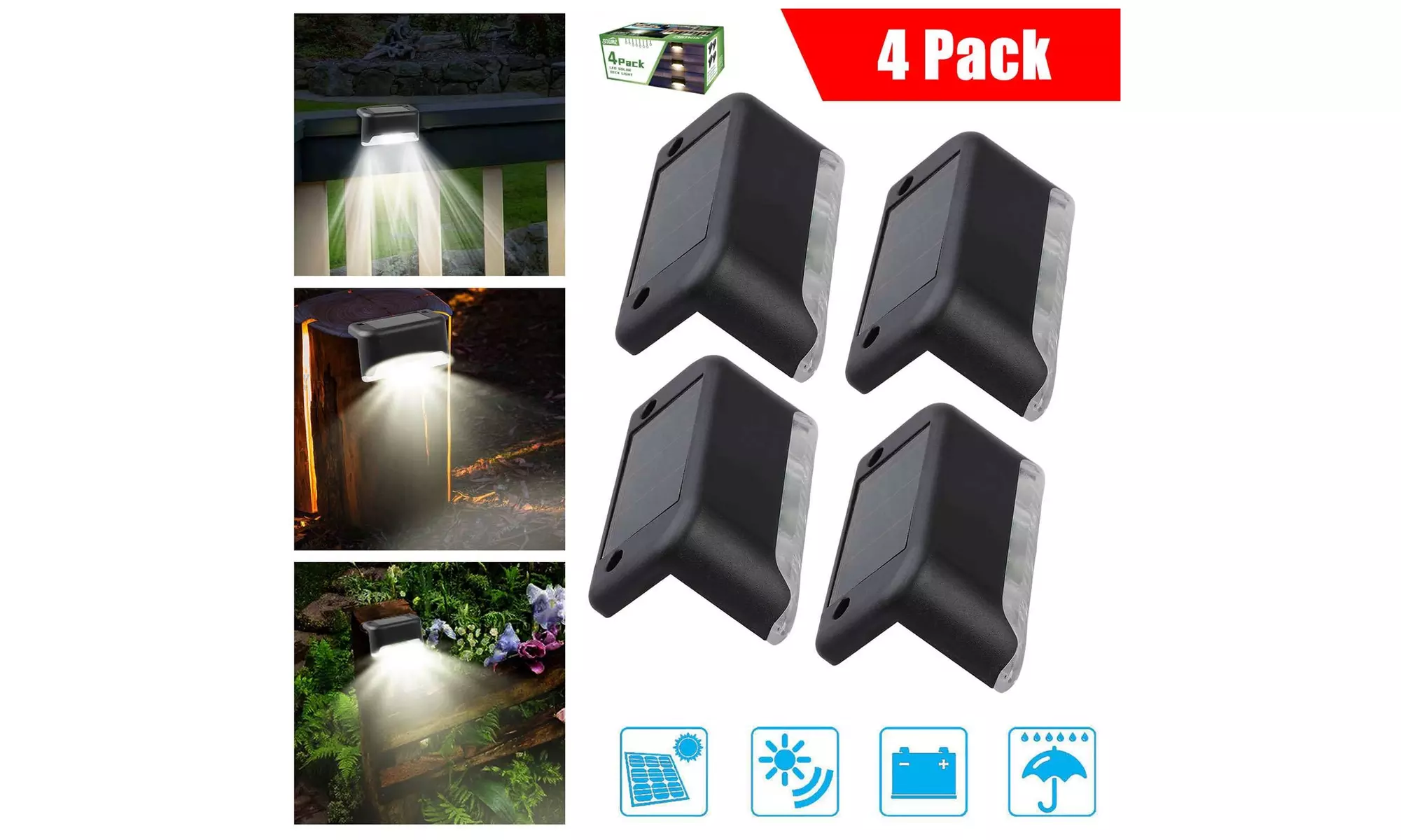 Sowaz Solar Black Fence Stair Rail Garden Light Warm Color 4pk - Primary Image