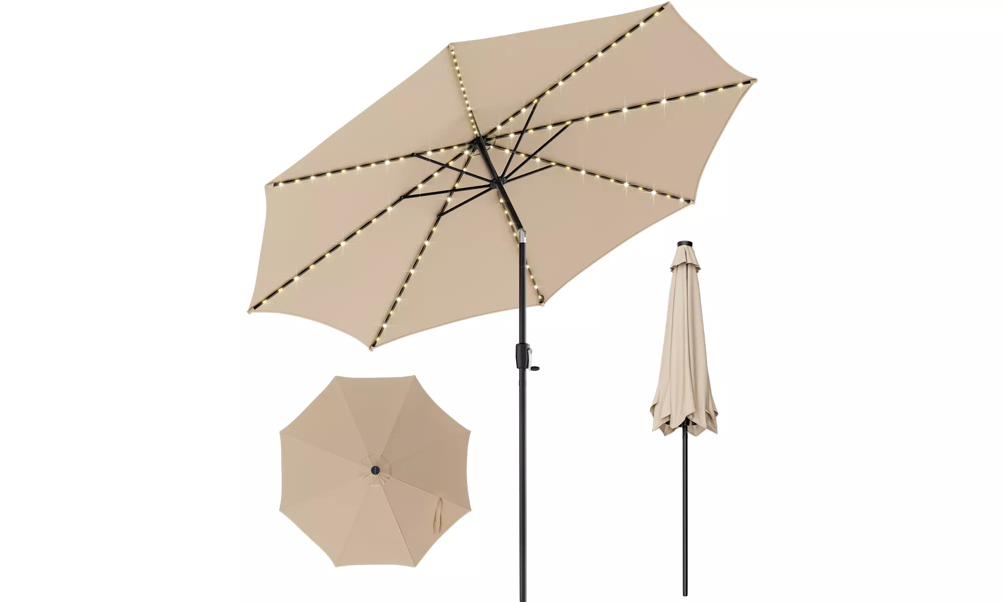 Costway 10 FT LED Solar Lighted Patio Umbrella With Crank Tilt