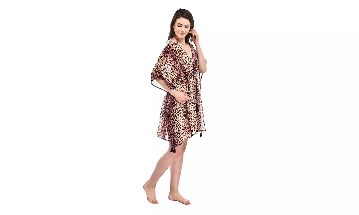 Womens Beach Swimsuit Leopard Bikini Cover Up Summer Beach Dresses Bathing Suit - Primary Image