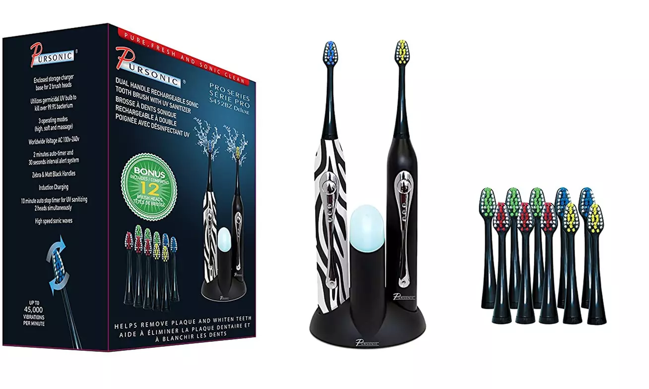 Pursonic Dual Handle Sonic Rechargeable Toothbrush with UV Sanitizer - Primary Image