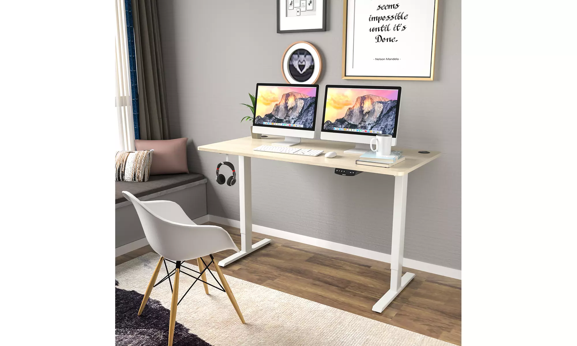 Costway 55'' x 28'' Electric Adjustable Standing up Desk Dual w/ Controller
