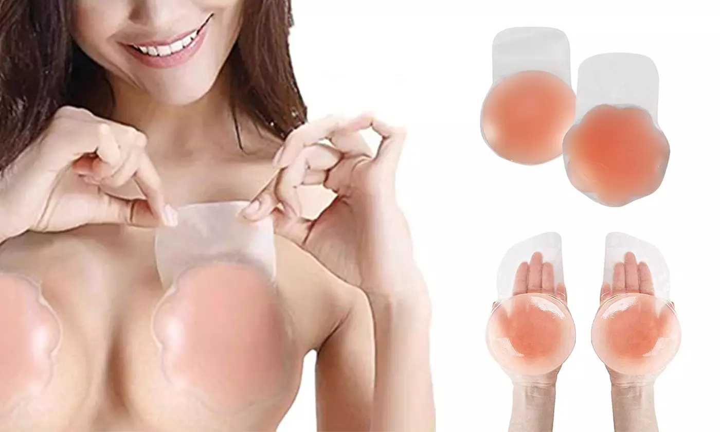 1-2 Pair Nippleless Covers Sticky Silicone Reusable Breast Lift Pasties Bra - Primary Image