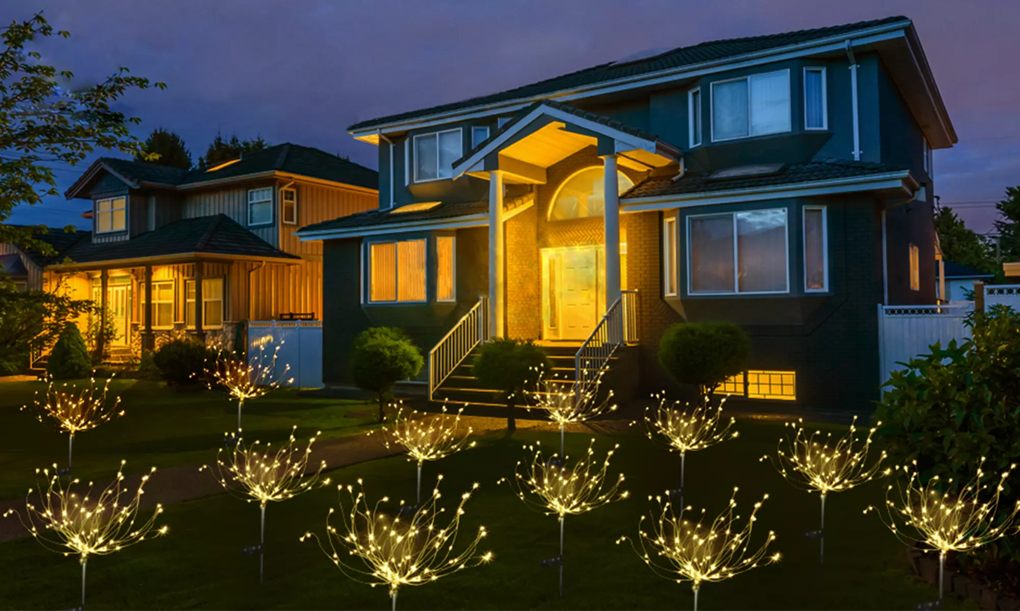 2Pcs Solar Outdoor Firework Lights 90LED Solar Garden Light Holiday Ornaments
