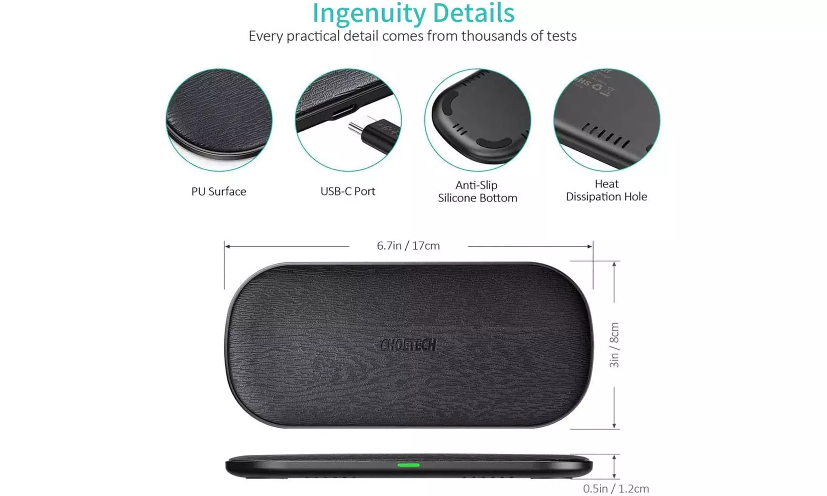 Dual Wireless Charger Fast Qi 5-Coil Charging Pad for iPhone Google Samsung Duo