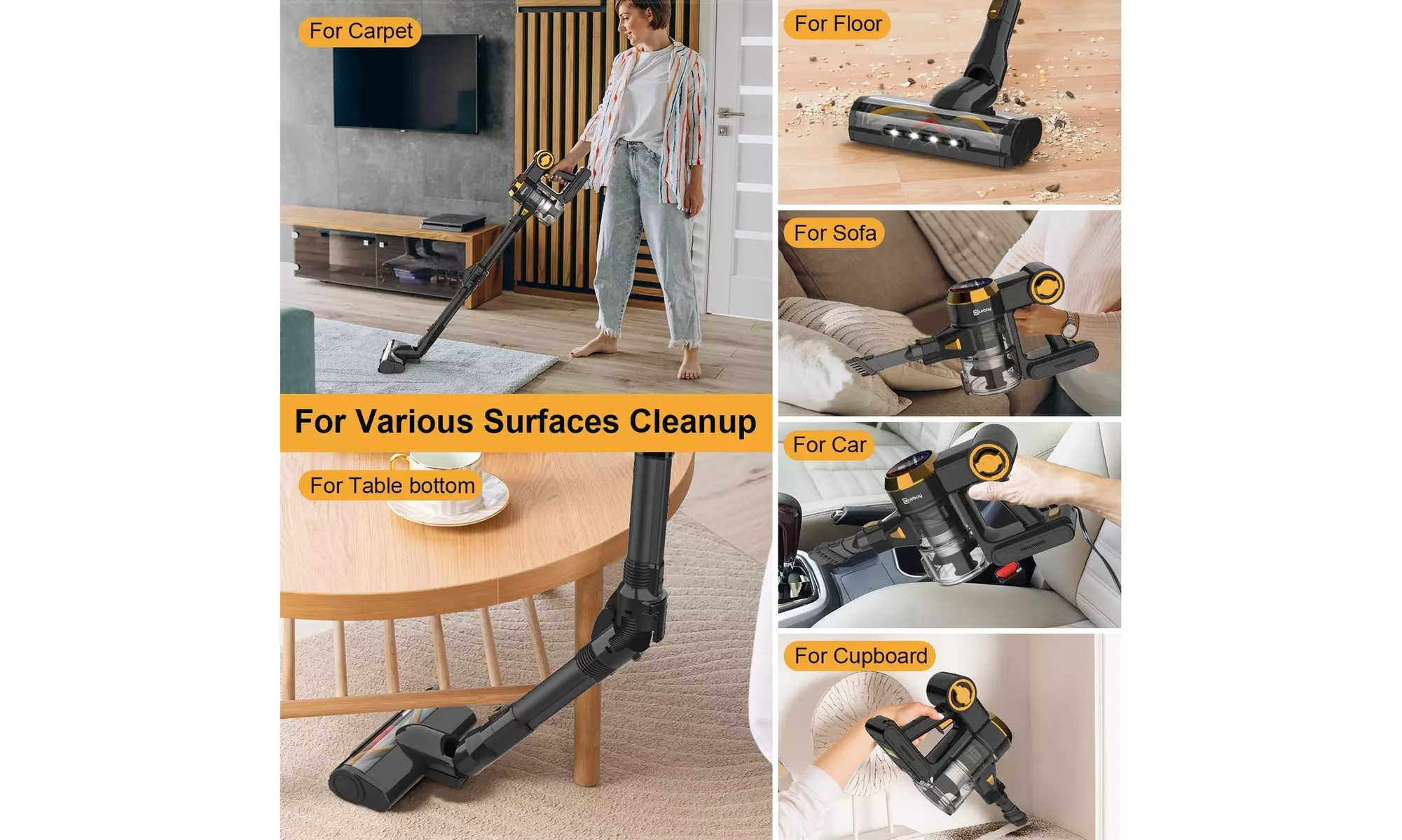 Nicebay EV-6803 Cordless 25Kpa Brushless Cordless Stick Vacuum (Gray) - Renewed