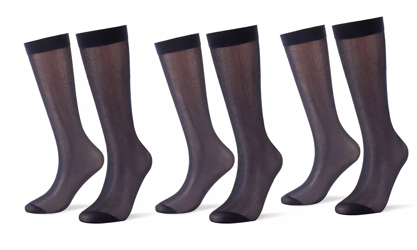 Wide Striped Sheer Dress Sock Silk High Thin Breathable Socks