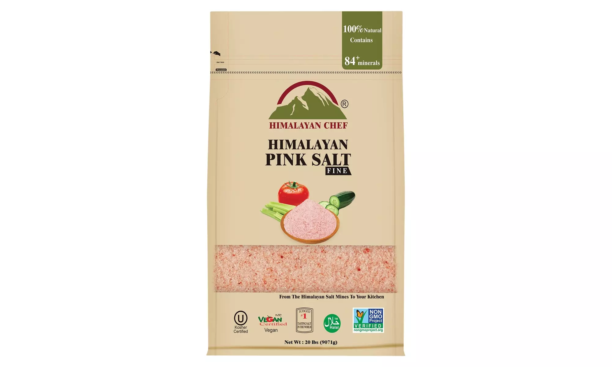 Himalayan Chef Pink Salt Fine Grain, Natural Himalayan Salt  - 20 lbs Bag - Primary Image