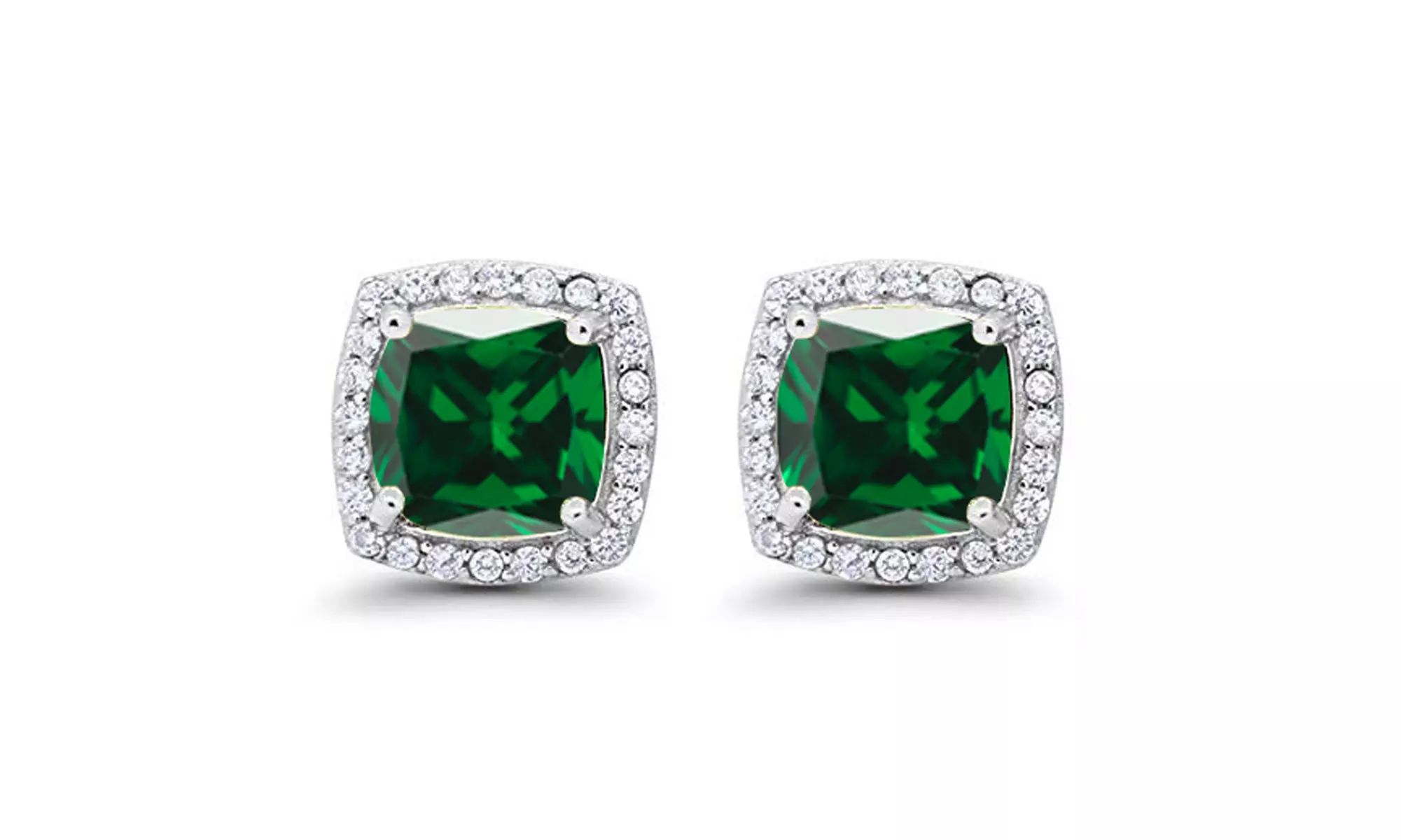 Paris Jewelry 10k Gold Plated Created Halo Princess Gemstones Stud Earrings