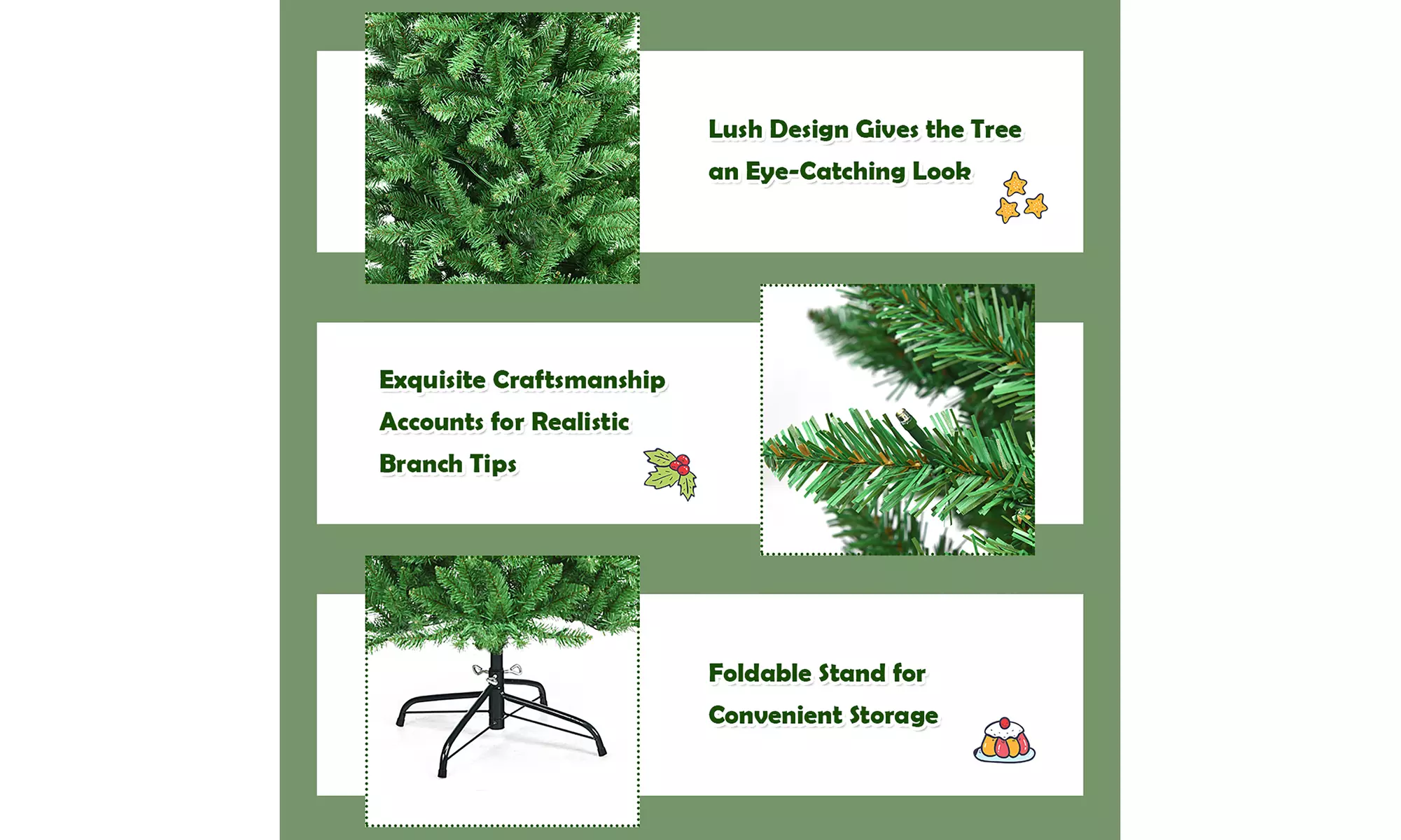 Costway 7Ft Pre-lit Artificial Pencil Hinged PVC Christmas Tree/350 LED Lights