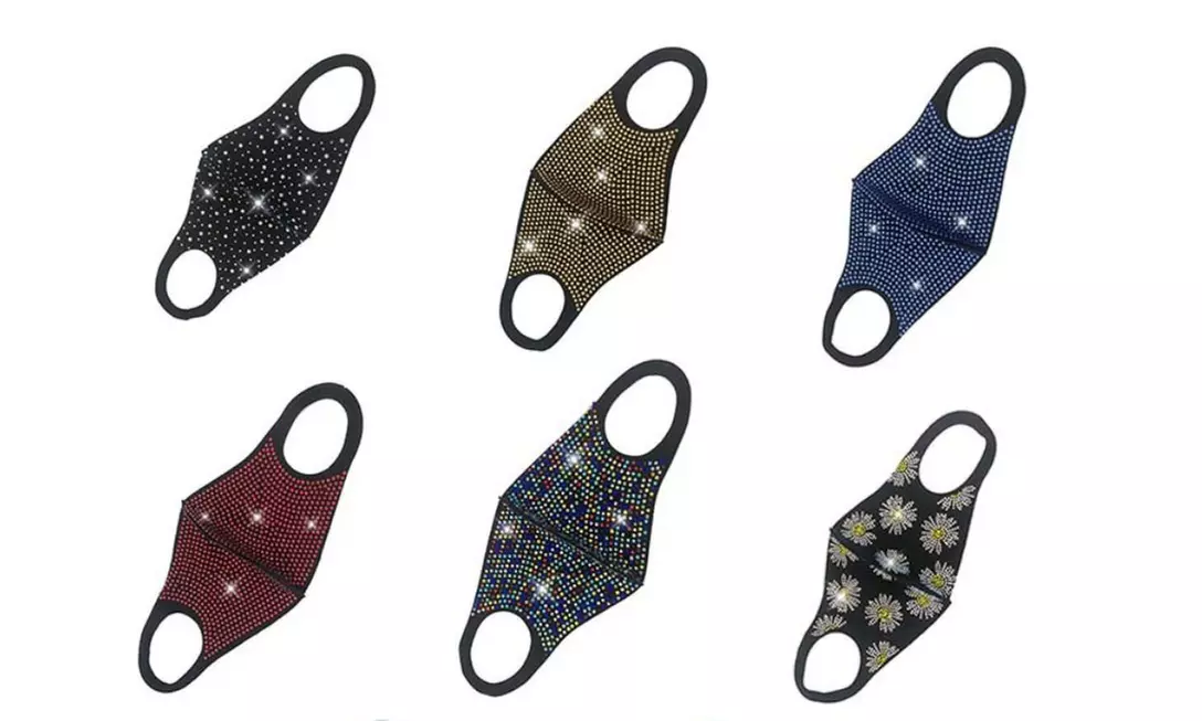 6 Pack Rhinestone Bling Face Mask - Primary Image