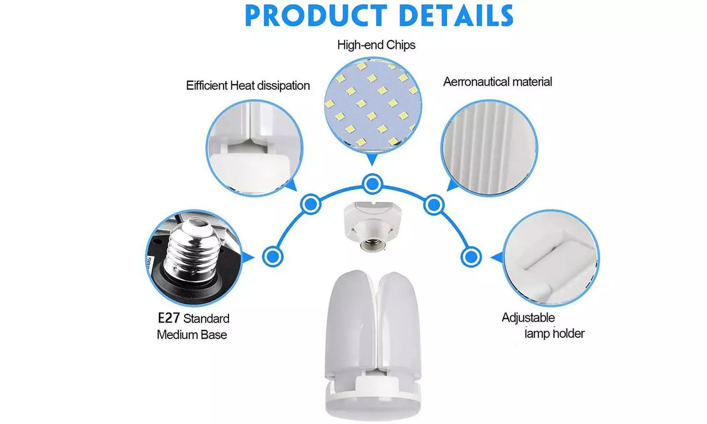 E27 LED Garage Light Bulb Deformable Ceiling Fixture Lights Shop Workshop Lamp