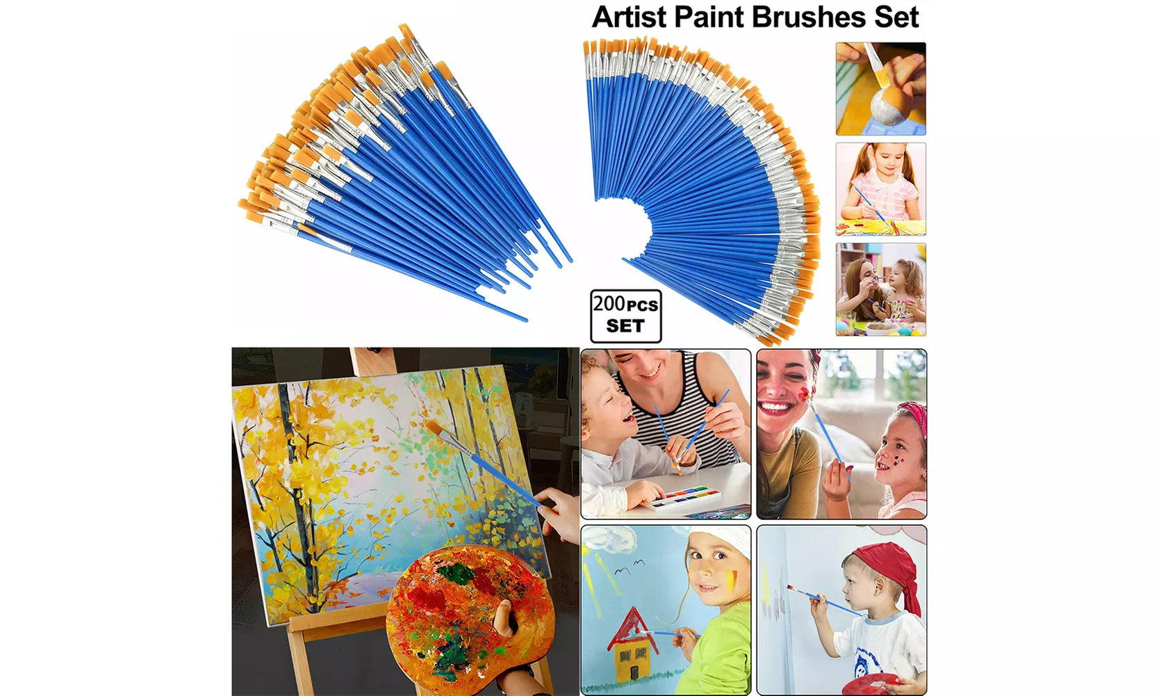 US 200-400 Pcs Artist Acrylic Paint Brushes Watercolour Painting Craft Art Model - Primary Image