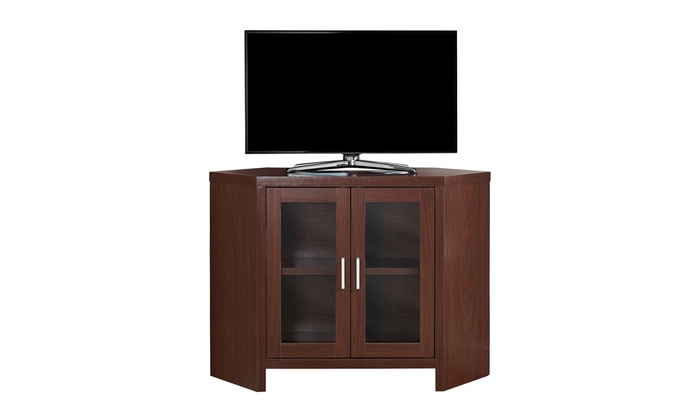 Tv Stand 42 L Warm Cherry Corner With Glass Doors Groupon